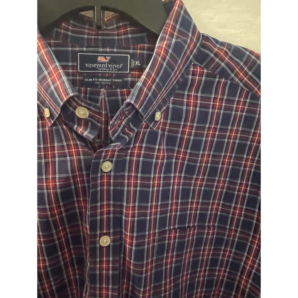 Vineyard Vines Shirt Mens XL Red‎ Blue Plaid Performance Murray Slim Fit